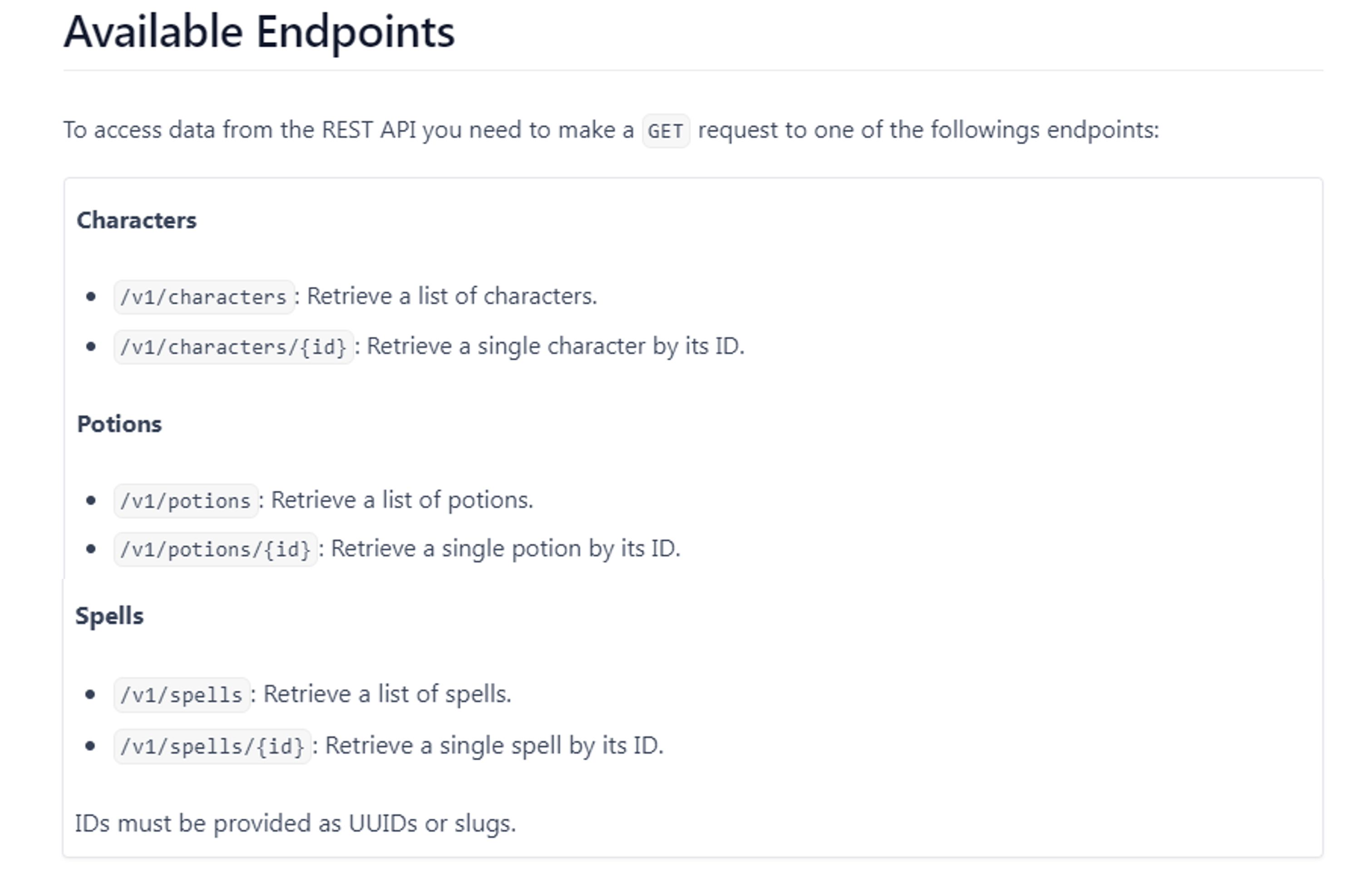 API endpoints